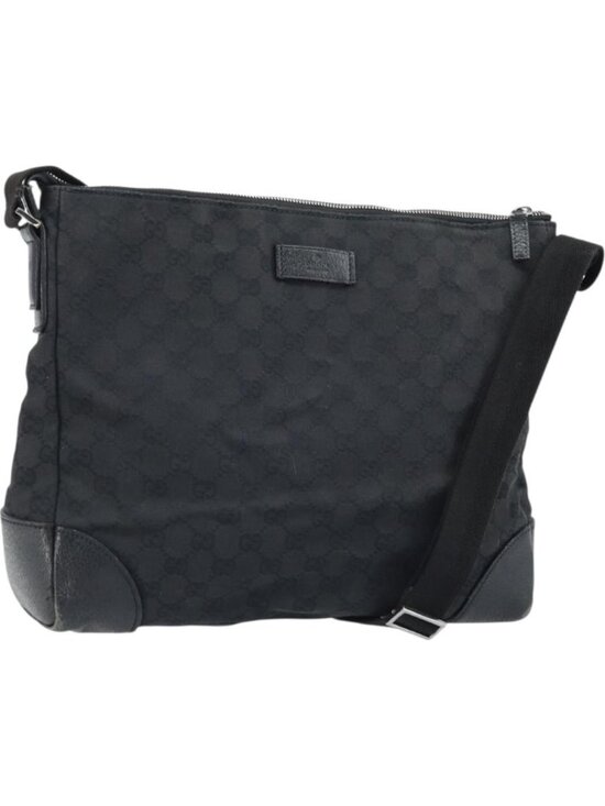 GUCCI GG Canvas Shoulder Bag Black Silver 110054